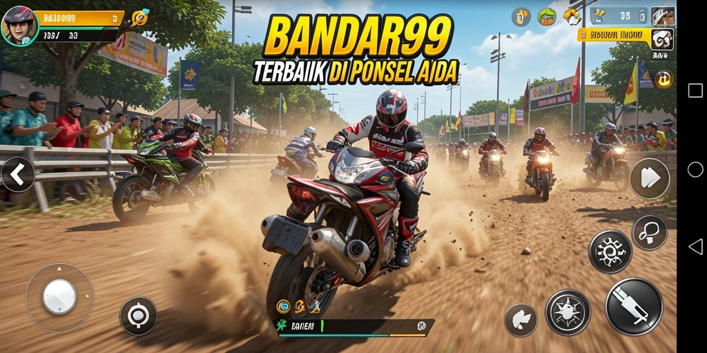 Tampilan gameplay seru di BANDAR99 dengan motor balapan yang cepat.