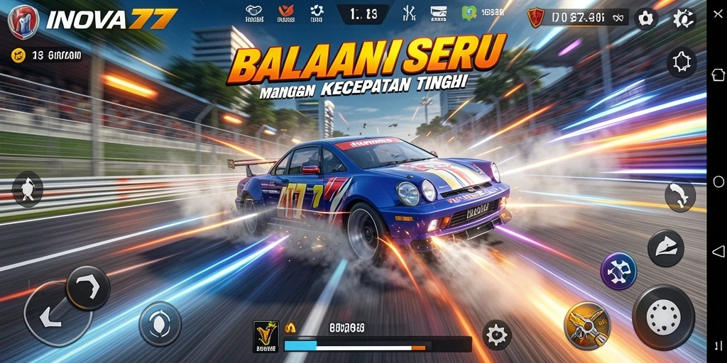 Tampilan dalam permainan yang mendebarkan saat balapan di INOVA77.