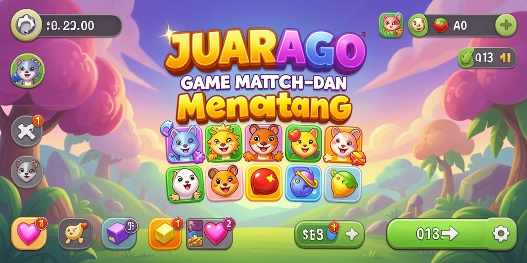 Tampilan gameplay JUARAGO menunjukkan tantangan mencocokkan permata.