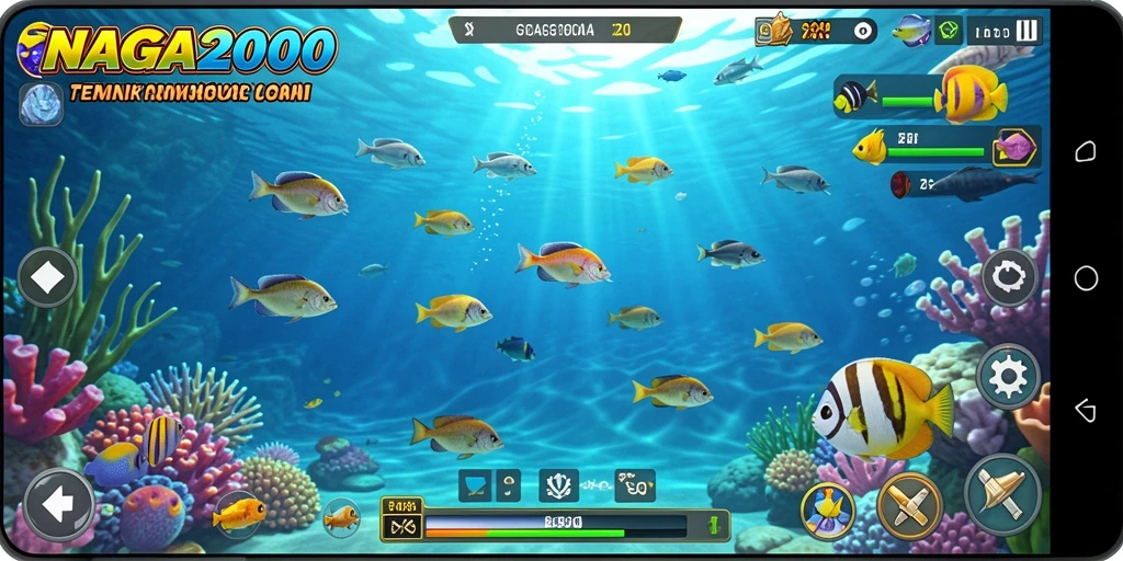 Tangkapan layar gameplay NAGA2000 yang menampilkan aksi menembak ikan.
