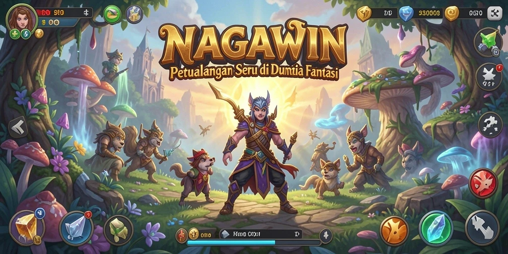 Tampilan menarik dari gameplay RPG di NAGAWIN dengan beragam karakter dan lokasi.
