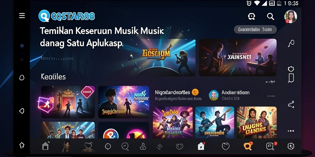 Tampilan gameplay QQSTAR88 dengan berbagai pilihan lagu dan mode permainan.