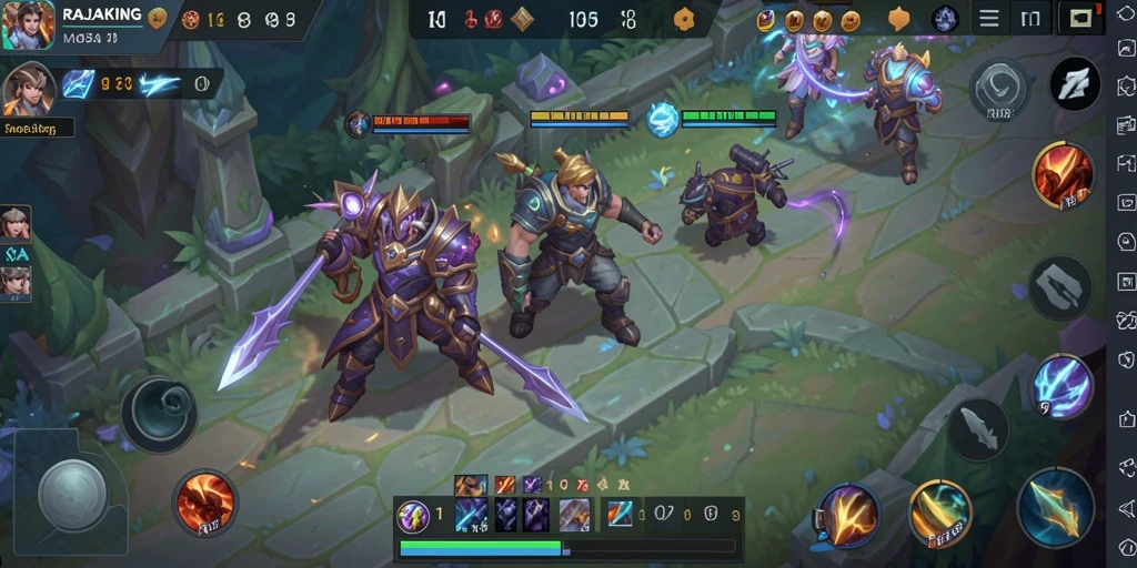 Tampilan gameplay seru dalam RAJAKING dengan aksi tim yang dinamis.