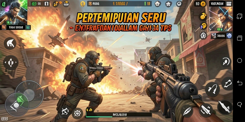 Tampilan gameplay seru dalam pertempuran TPS yang mendebarkan.
