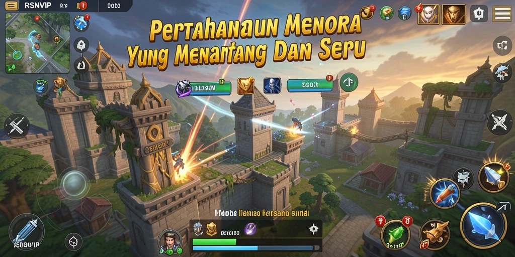 Screenshot gameplay RSNVIP menampilkan aksi seru dalam Tower Defense.