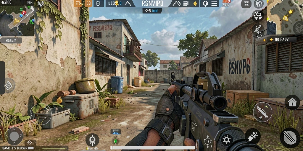 Tangkapan layar utama RSNVIP8 yang menunjukkan pertempuran mendebarkan dalam gameplay FPS.