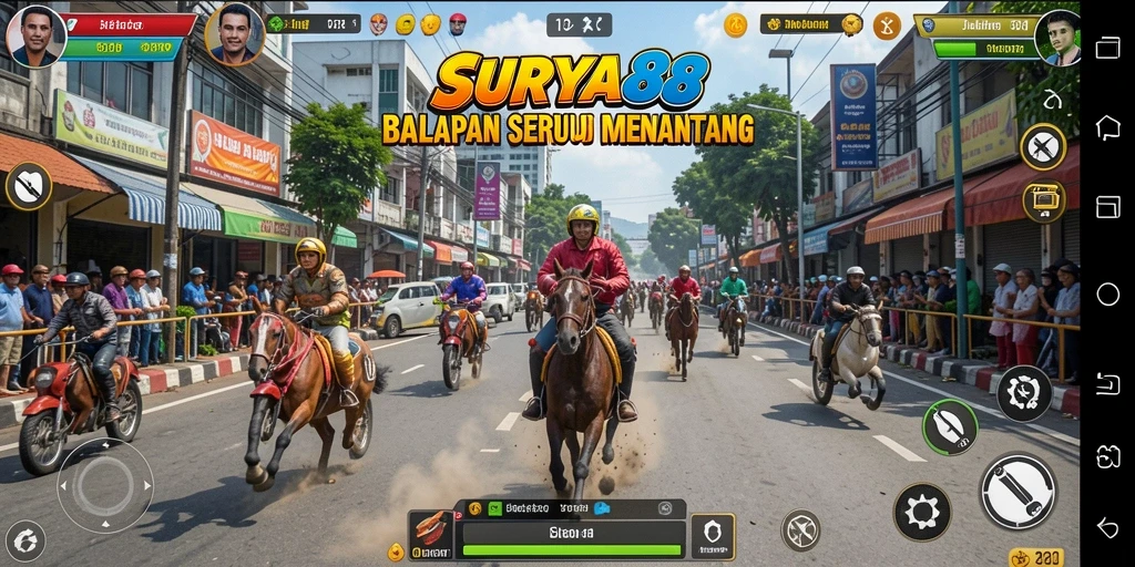 Tampilan gameplay SURYA88 yang mendebarkan dan penuh aksi balapan.