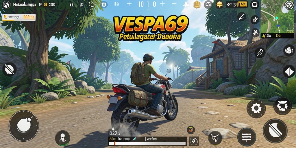 Screenshot gameplay VESPA69 yang menampilkan dunia terbuka yang luas.